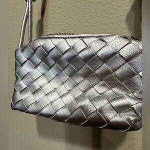 Silver Woven FAUX Leather Cross Body